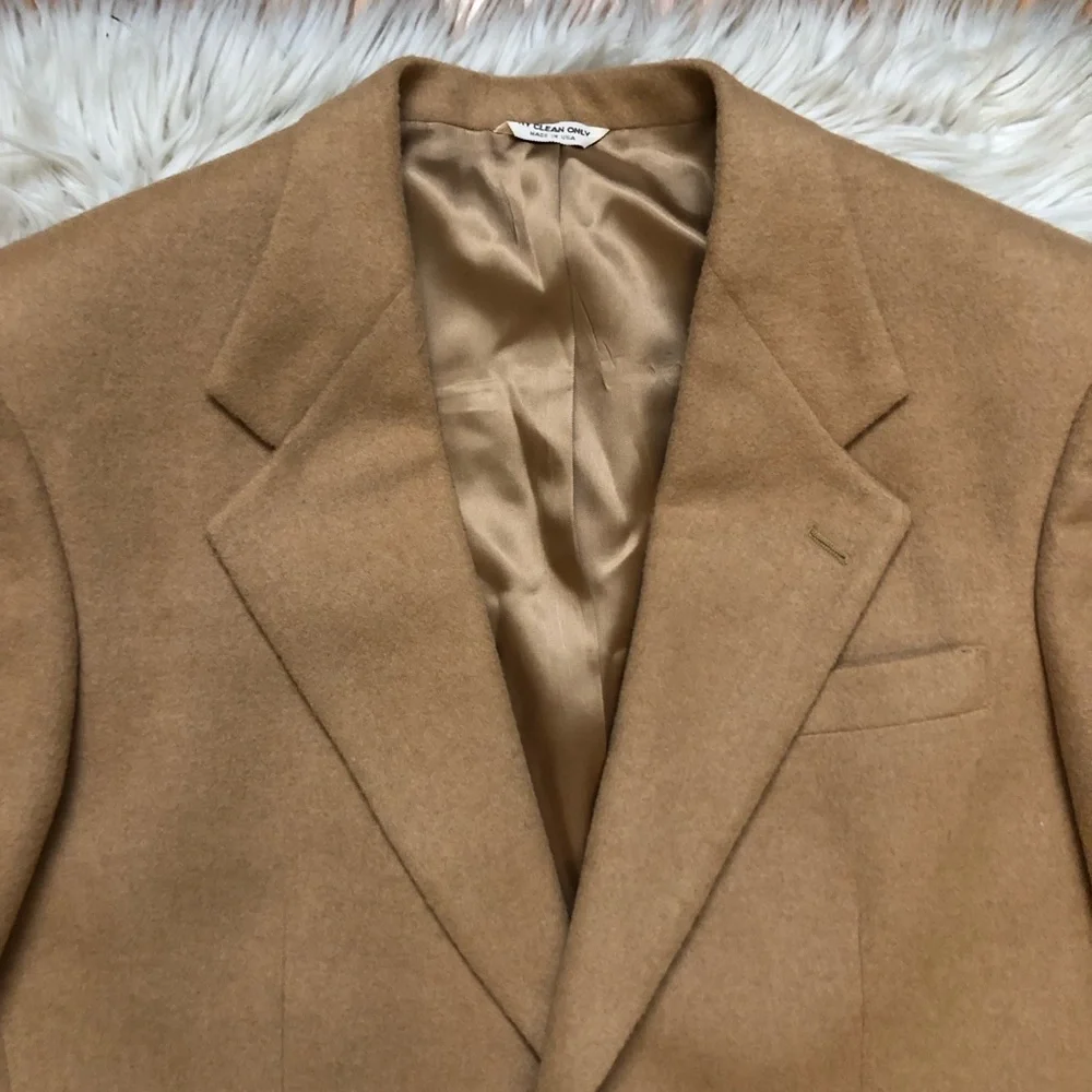 Vintage Saks Fifth Avenue 100% Camel Hair Classic Tan Mens Blazer size L